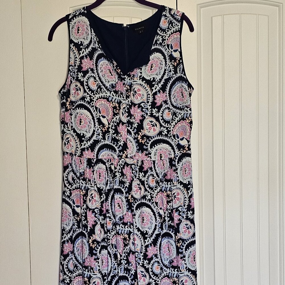 Women's Talbots Blue Pink Paisley Maxi Dress Sleeveless V‎ Neck Size 10